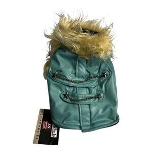DOGGIDUDS Teal Oh So Faux Dog Jacket Size XS